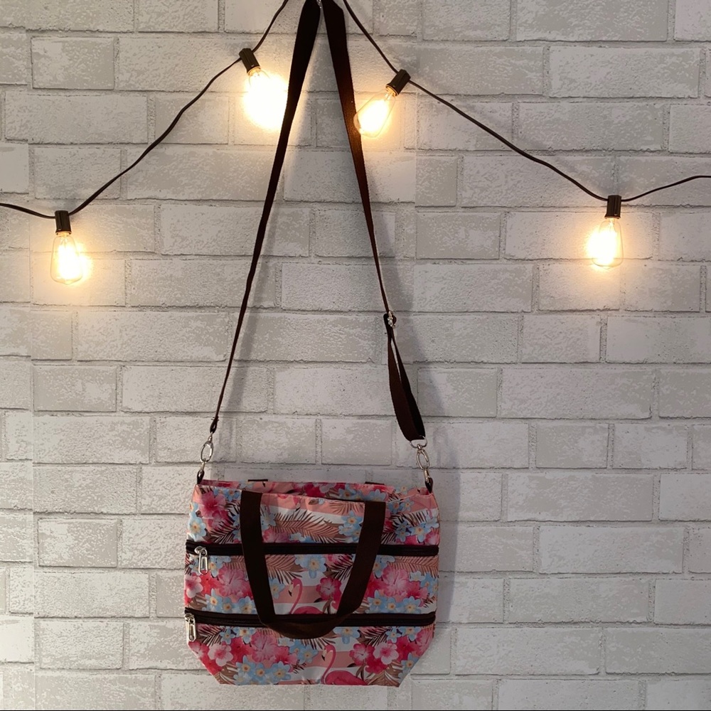 Pink tropical flower crossbody